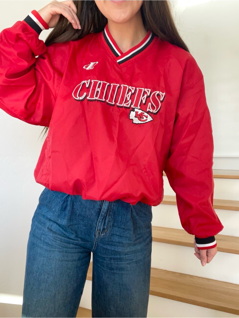 Vintage NFL Pro Line Kansas City Chiefs Red Embroidered Windbreaker Pullover XS